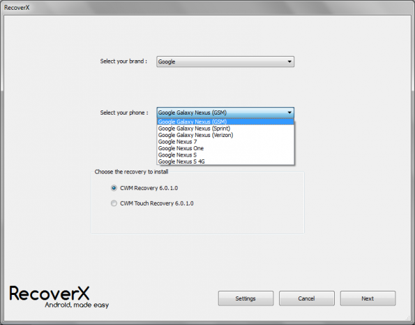recoverx option menu