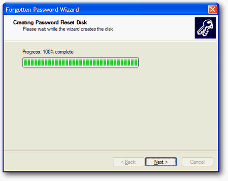 Proses pembuatan password reset disk