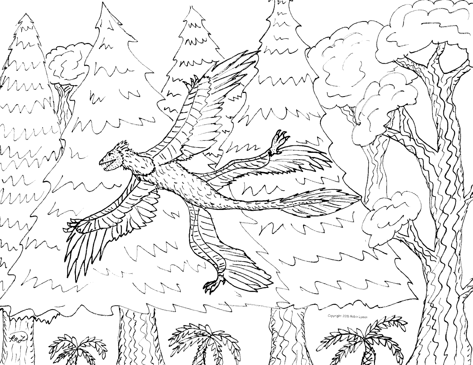 Download Robin's Great Coloring Pages: Archaeopteryx Pair in the Jurassic Forest