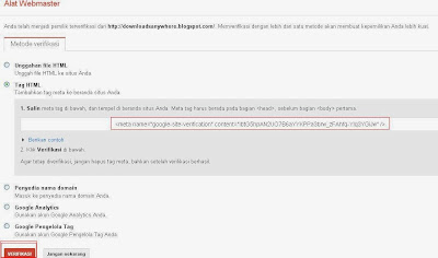 Memasang Kode Google Site Verification