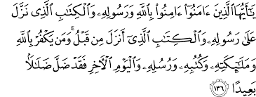 Surat An Nisa Ayat 136 (Tafsir, Bacaan, dan Terjemahan)