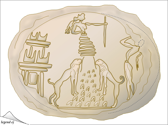 ミノア文明・クノッソス宮殿遺跡・神殿宝庫・粘土印影 Minoan Seal Impression, "Mother Goddess", Temple Repositories, Knossos Palace／©legend ej