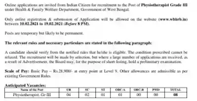 Physiotherapy Govt Job In West Bengal