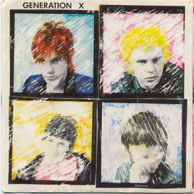 Cover art for Generation X single Wild Youth with four band members individual photos colorized and robotized