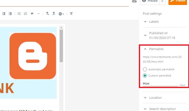 Techtunity Blogger Permalink URL set up new and old posts how to make blogger set up with new link