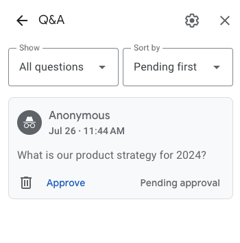 Reviewing questions in Google Meet