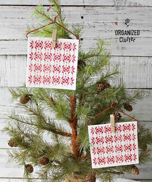 Semi Homemade Christmas Tree Ornaments with Hangers and Clothespins #stencil #fabricornaments #Nordicornaments #Nordicpattern #Nativityornament #clothespins #clotheshangers