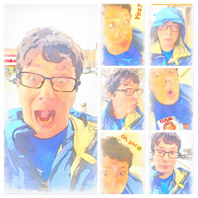 A collage of Greig Roselli in a blue parka