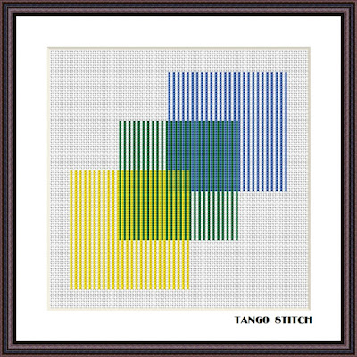 Geometric squares abstract cross stitch embroidery pattern  - Tango Stitch