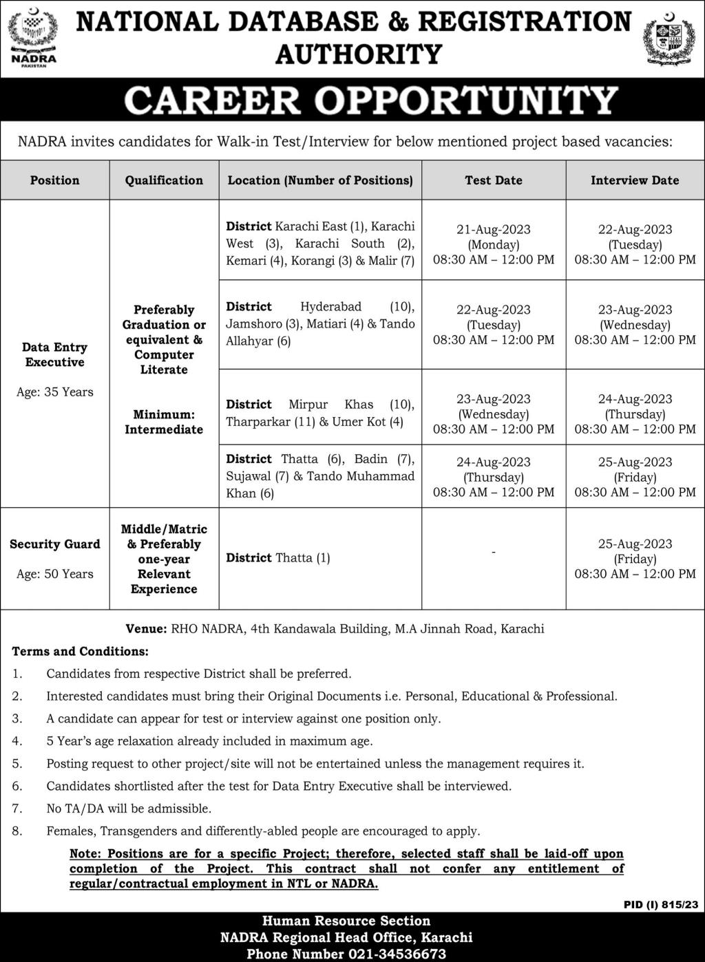 National Database & Registration Authority NADRA Management Jobs In Karachi 2023