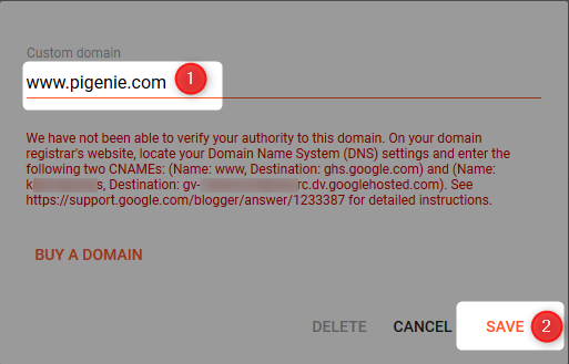 Saving the Custom Domain Name