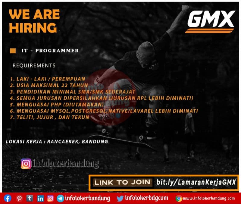 Lowongan Kerja IT Programmer GMX Bandung Mei 2021