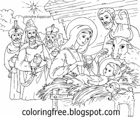 Teens printable baby Jesus born Bethlehem free download Christmas coloring nativity scene pictures