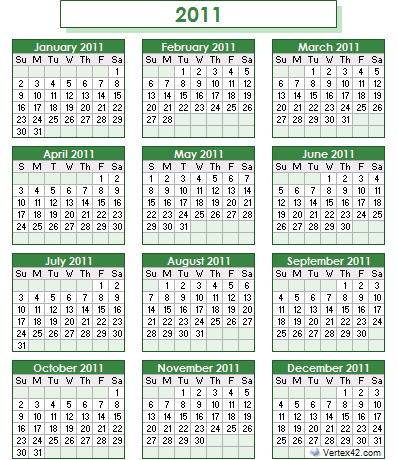 Download 2007 Excel Users/XLSX Version of 2011 Calendar Template