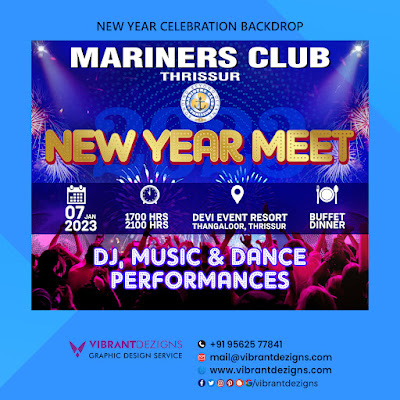 New Year Celebration Backdrop, New Year Celebration Poster, New Year Celebration Graphic design, New Year Party poster, New Year Celebration social media design, mariners club thrissur