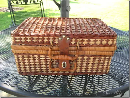 CONFESSIONS OF A PLATE ADDICT Shabby Picnic Basket Planter CONFESSIONS OF A PLATE ADDICT Shabby Picnic Basket Planter