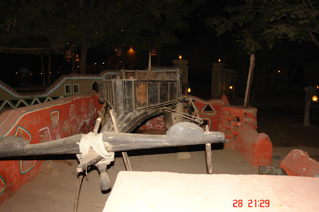 An old chariot on display at the Chokhi Dhani tourist village near Jaipur in India