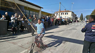 Traditional race of wooden scooters with steel ball bearing wheels, held in Pula on 17.02.2019.