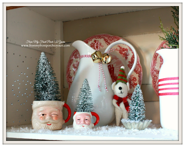 Farmhouse Christmas Kitchen-Red Transferware-Vintage Santa Mugs-From My Front Porch To Yours