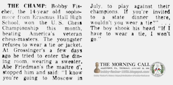 The Champ: 14-Year-Old Sophomore from Erasmus Hall High School, Bobby Fischer Won't Wear a Neck Tie