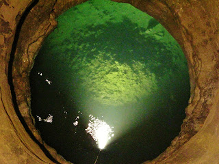 Close uo of the underground Etruscan carved well far below the streets of modern Chiusi, Province of Siena, Tuscany, Italy