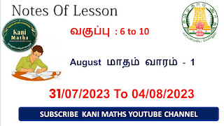 KANI MATHS 6th to 10th Notes of lessonAugust week - 1 2023-24