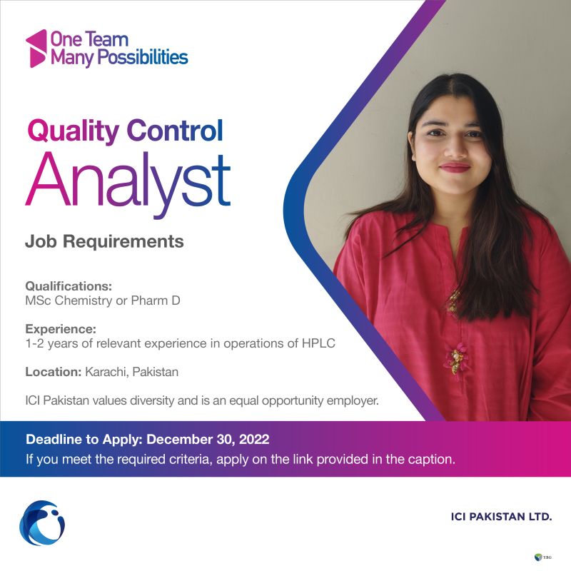 ICI Pakistan Limited is hiring a Quality Control Analyst