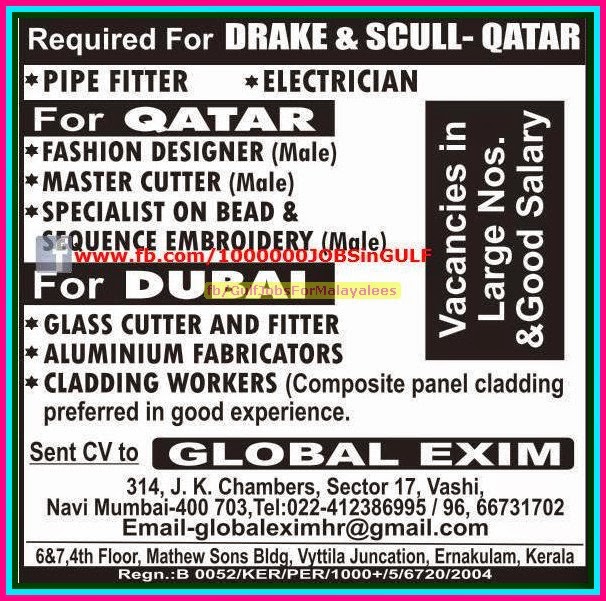 Drake &  Scull Large Job Vacancies for Qatar & Dubai