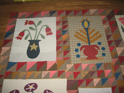 auditioning sashing for Linda Brannock's Flowers quilt