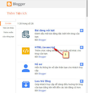 Cách thêm tiện ích cho Blogspot