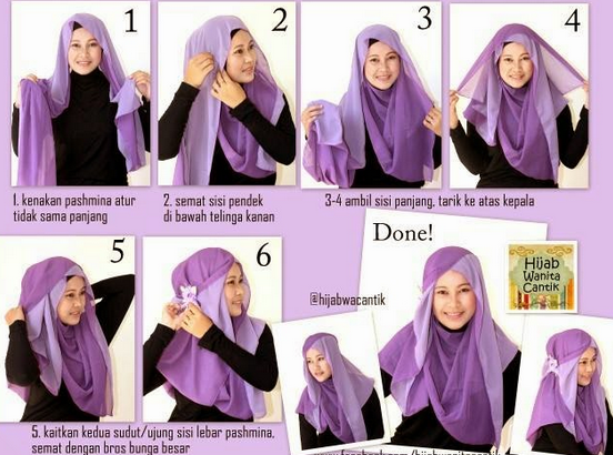 Cara Memakai Jilbab Segi Empat Kreasi