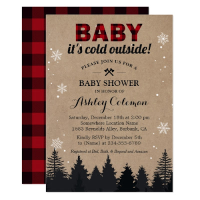  Baby Its Cold Outside Lumberjack Plaid Baby Shower Invitation