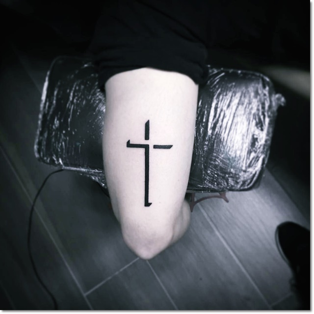 cross tattoo leg, leg tattoo, crucifix tattoo