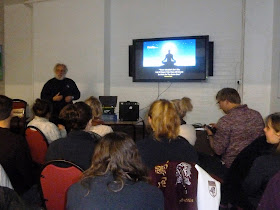 Stokey Woodall delivers a presentation to staff at Allnatt Centre, Bonchurch