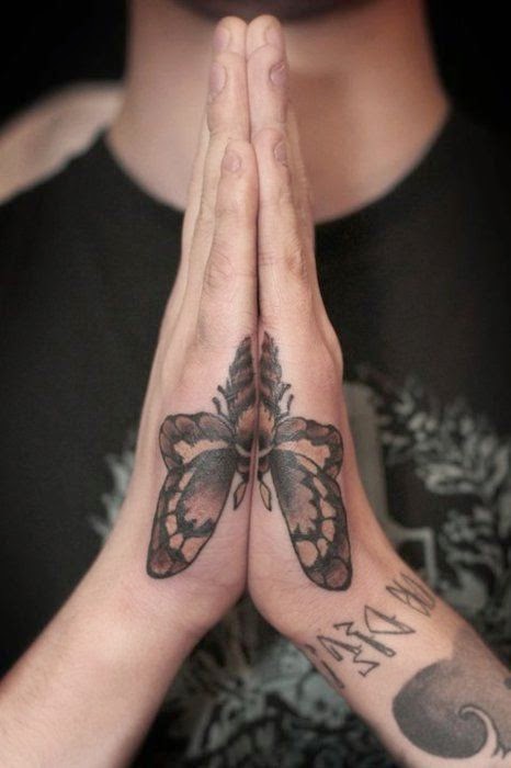 Men Hand With Praying Hand Tattoo Designs, Hand Praying Designs For Men, Men Hand Butterfly Praying Designs Tattoos 2015, Men, Christmas Tattoos,