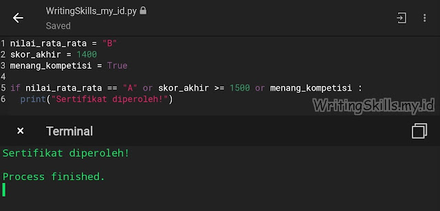 Contoh Statement If dengan Operator or di Python