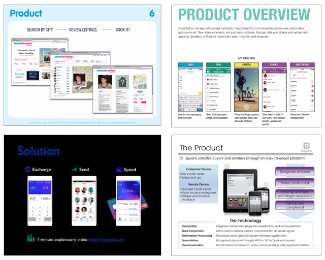 Product slides by Airbnb, Snap, Revolut, and Block (Square)