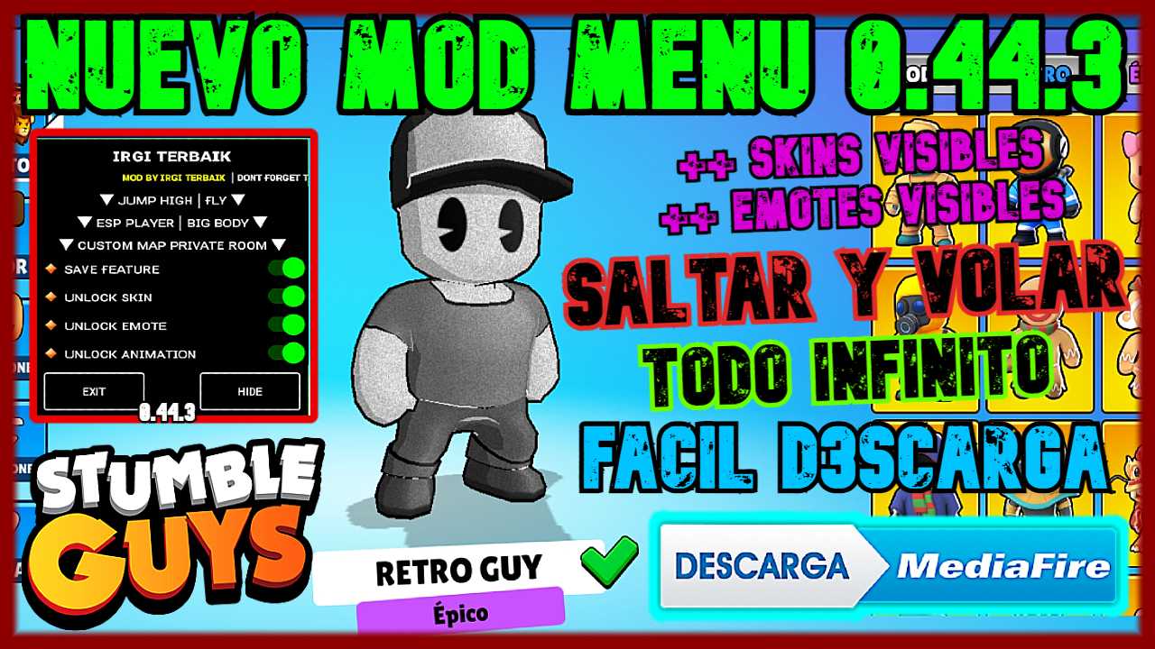 ✅NUEVO MOD de STUMBLE GUYS 0.44.3 ACTUALIZADO, BLOCK DASH INFINITO, VOLAR Y SALTAR ALTO  NUEVO EMOTES VISIBLES y SKINS