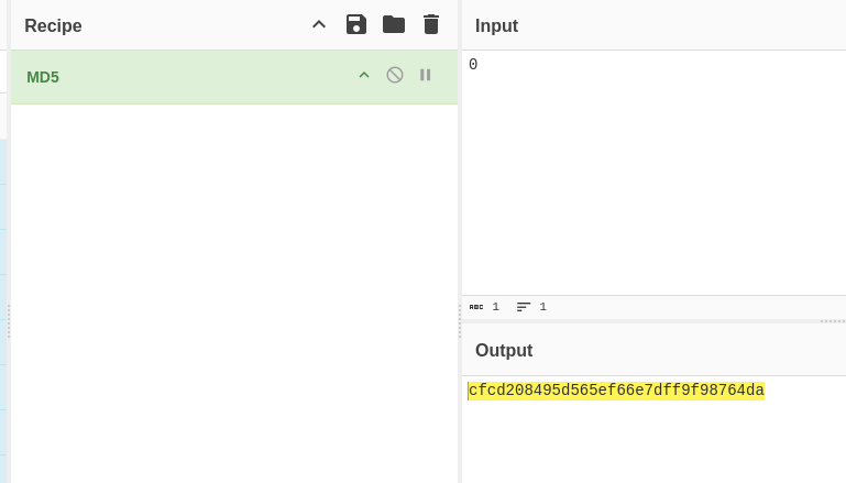 using 0 to found the flag on cyberchef
