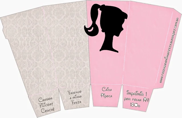 Barbie Silhouette Free Printable Pop Corn Box.