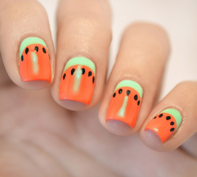 Watermelon nail art tutorial Σχέδιο καρπούζι στα νύχια
