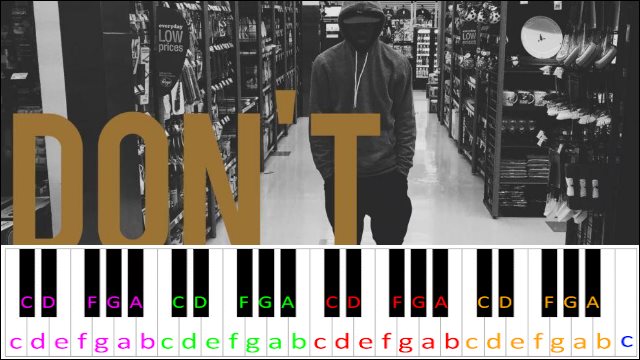 Don't by Bryson Tiller Piano / Keyboard Easy Letter Notes for Beginners