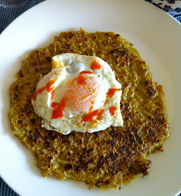 Southernspoon blog: big potato latkes with fried eggs