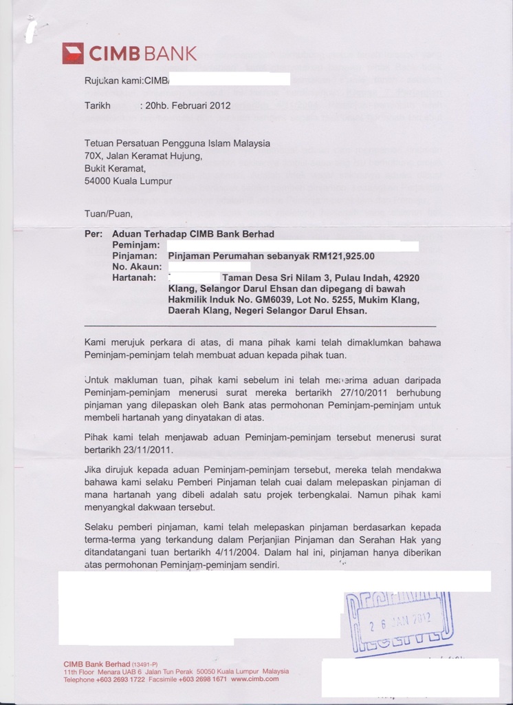 Contoh Surat Mohon Penyata Bpinjaman Bank