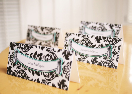  you can see this picture of the Damask DIY wedding place cards I made