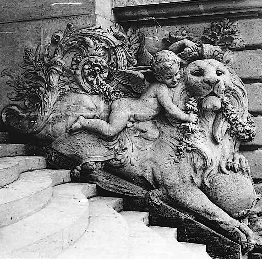 a 1889 World's Fair Paris, a molding of a cherub on a lion