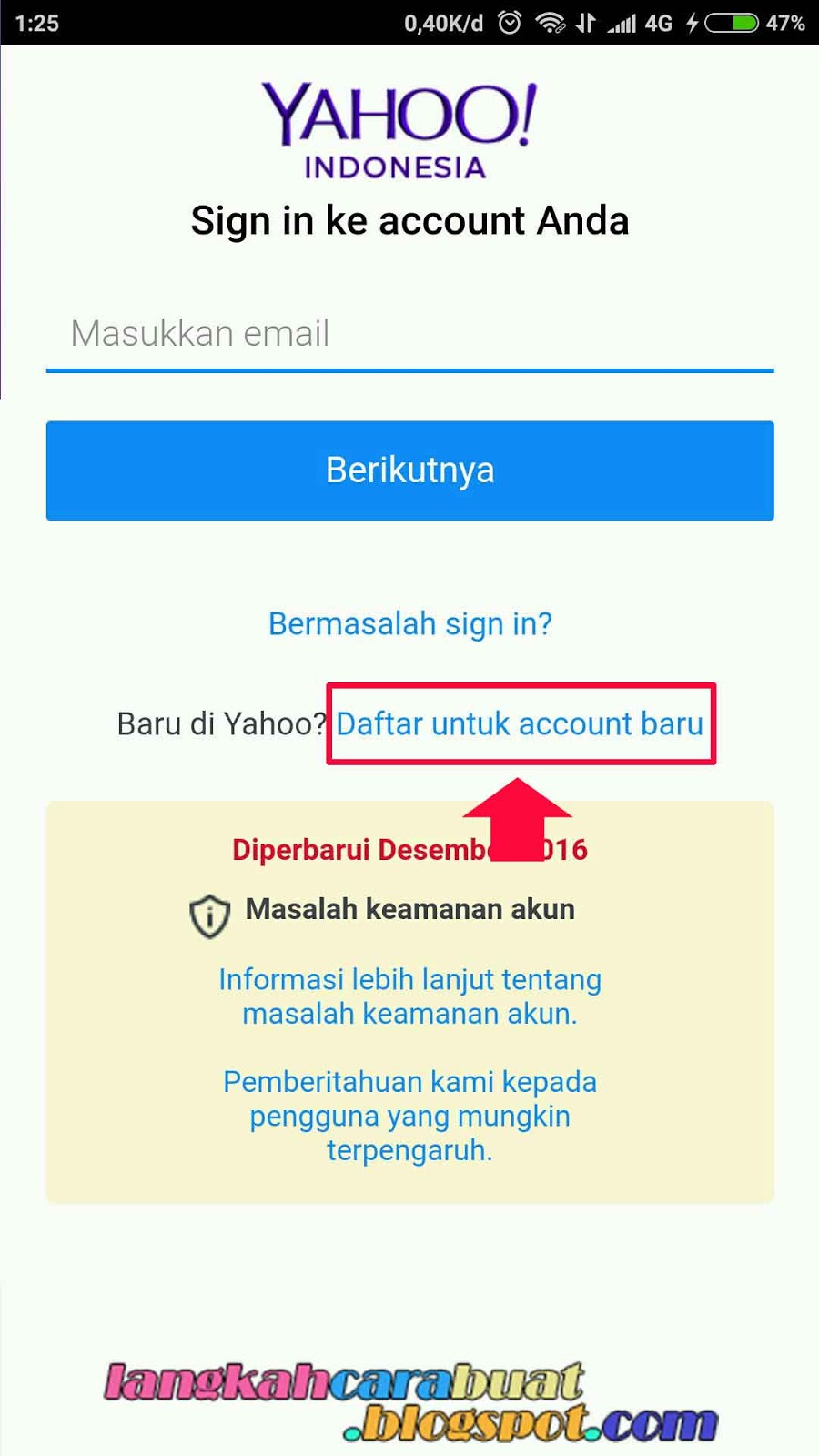  DAFTAR  YAHOO Cara Mendaftar dan Buat Email  Baru  di Yahoo 