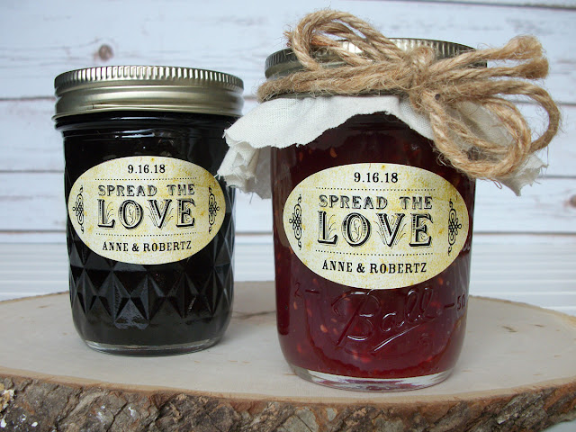 Vintage Oval Spread the Love Wedding jam jar labels