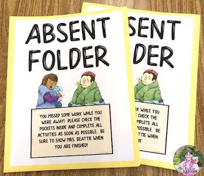 Photo of classroom absent folder covers.