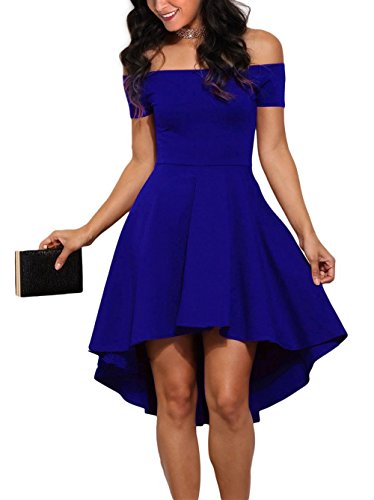 Sidefeel Women Off Shoulder Sleeve High Low Skater Dress